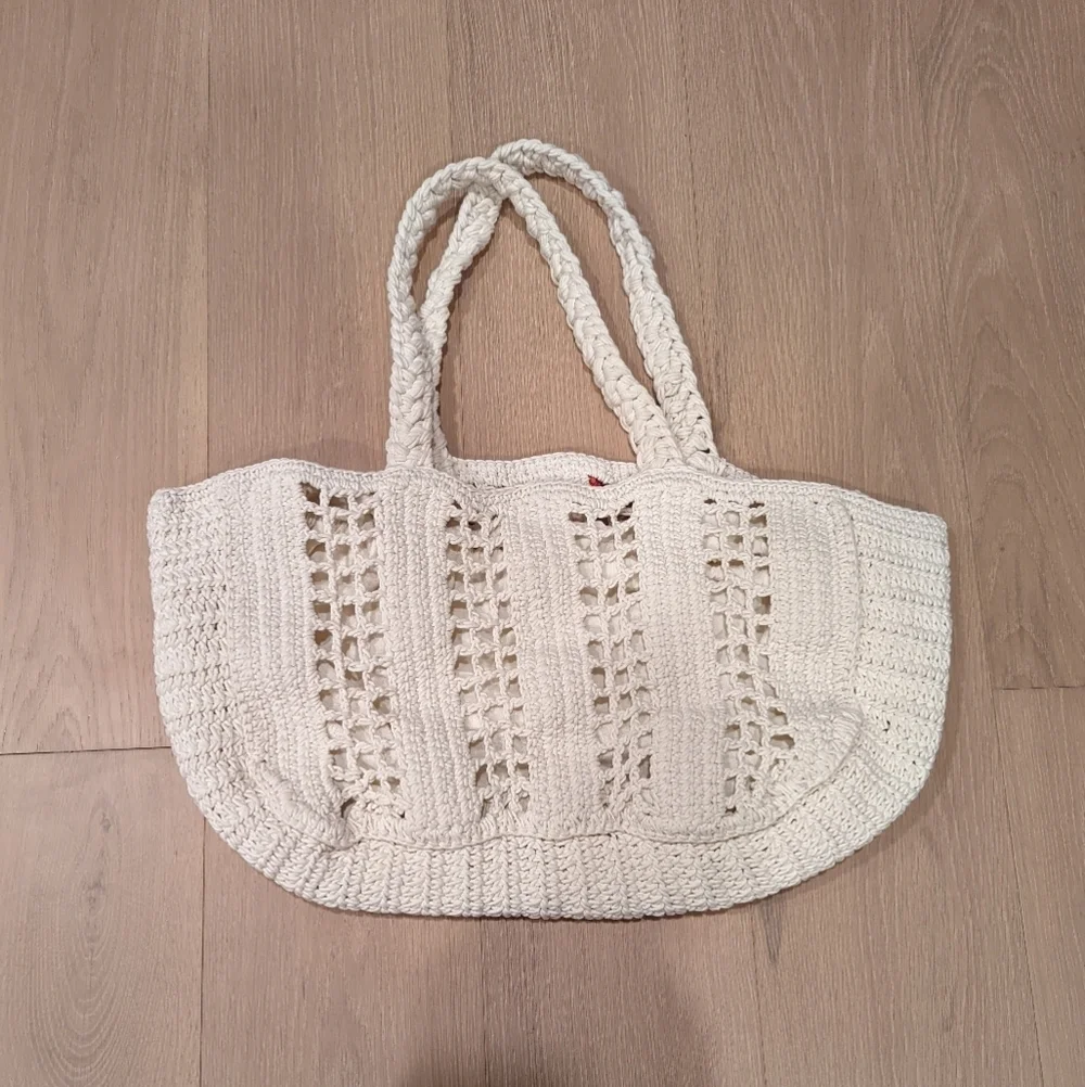 Handcrafted Cream and Red Tote Bag with little crabs
